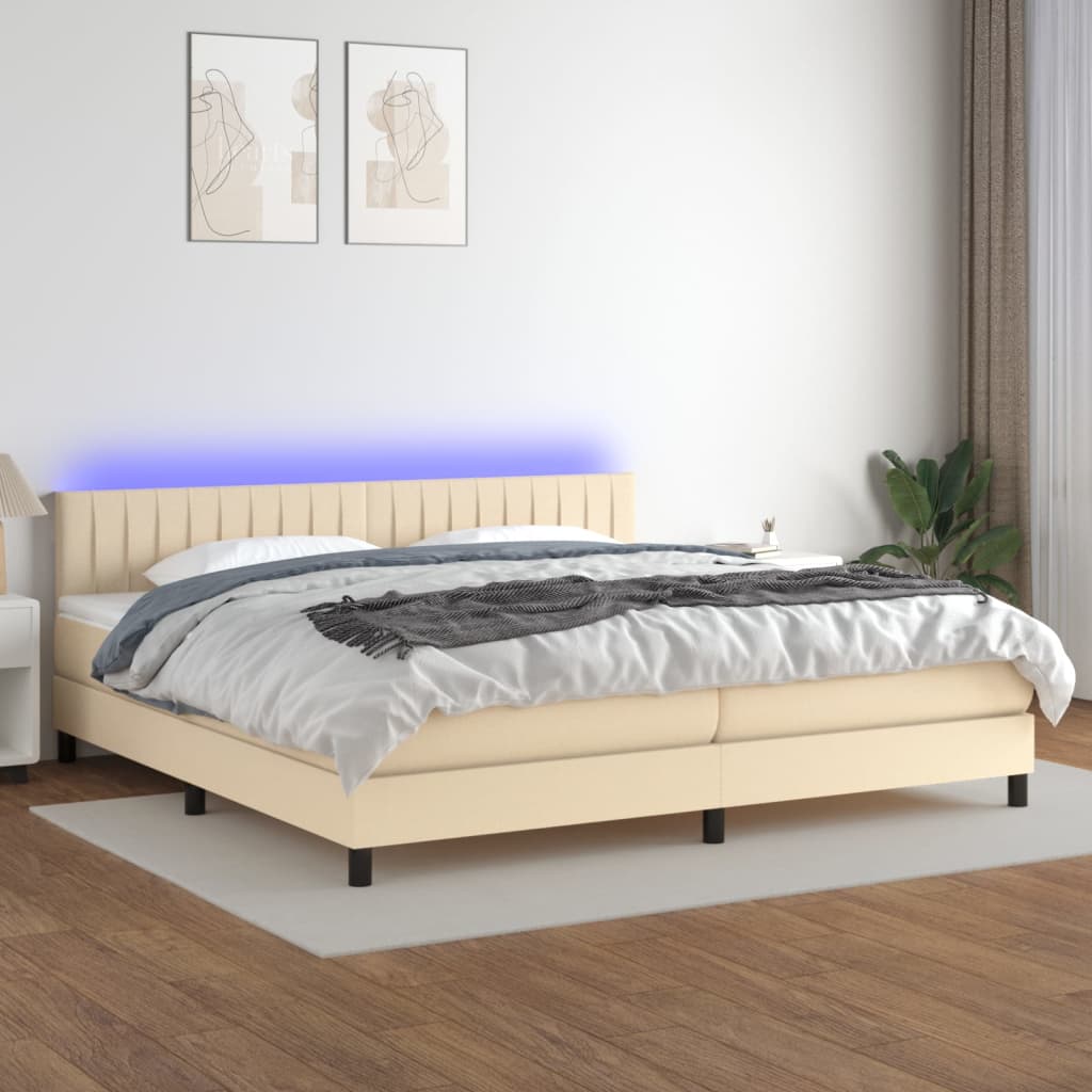 Sommier à lattes de lit et matelas et LED Crème 200x200cm Tissu - XIOS