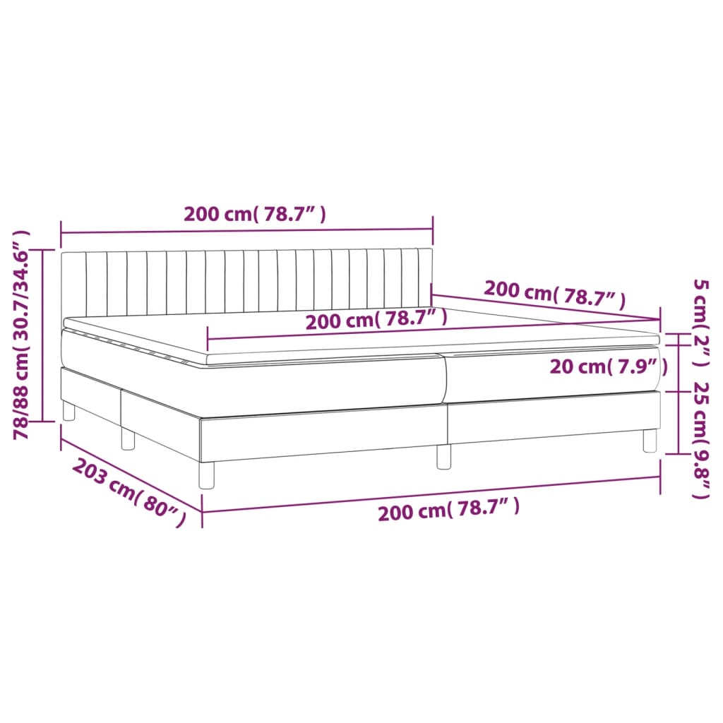 Sommier à lattes de lit et matelas et LED Bleu 200x200 cm Tissu - XIOS