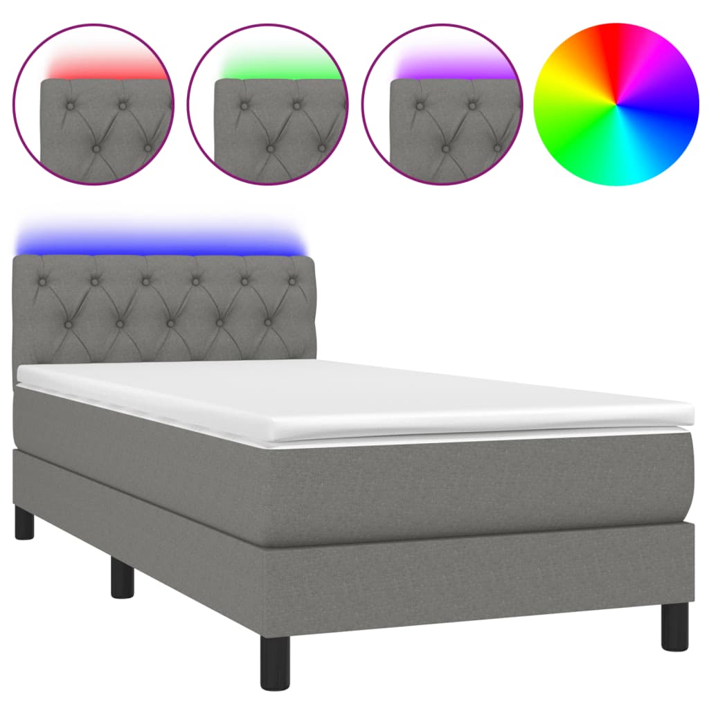 Sommier à lattes de lit avec matelas et LED Gris foncé 80x200cm - XIOS