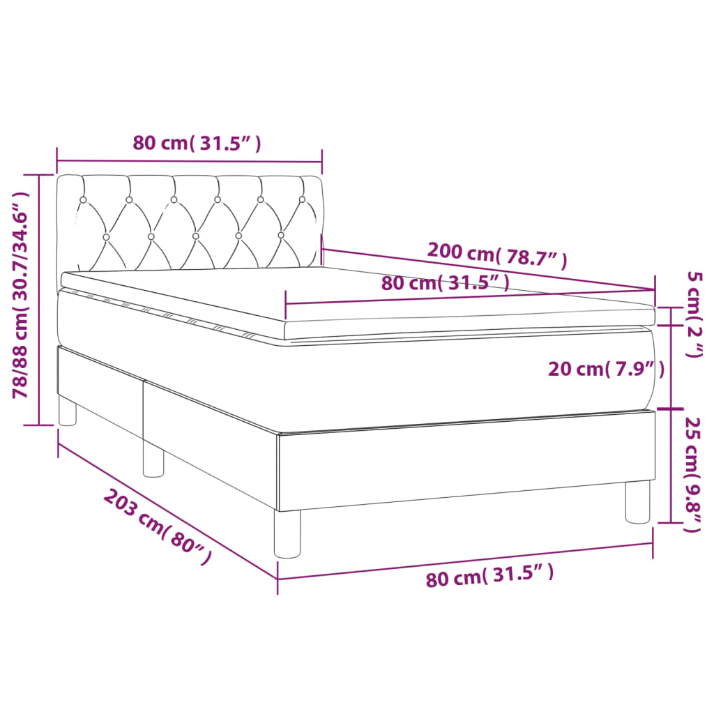 Sommier à lattes de lit avec matelas et LED Gris foncé 80x200cm - XIOS