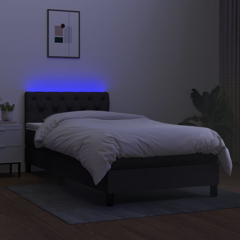 Sommier à lattes de lit avec matelas et LED Noir 80x200cm Tissu - XIOS
