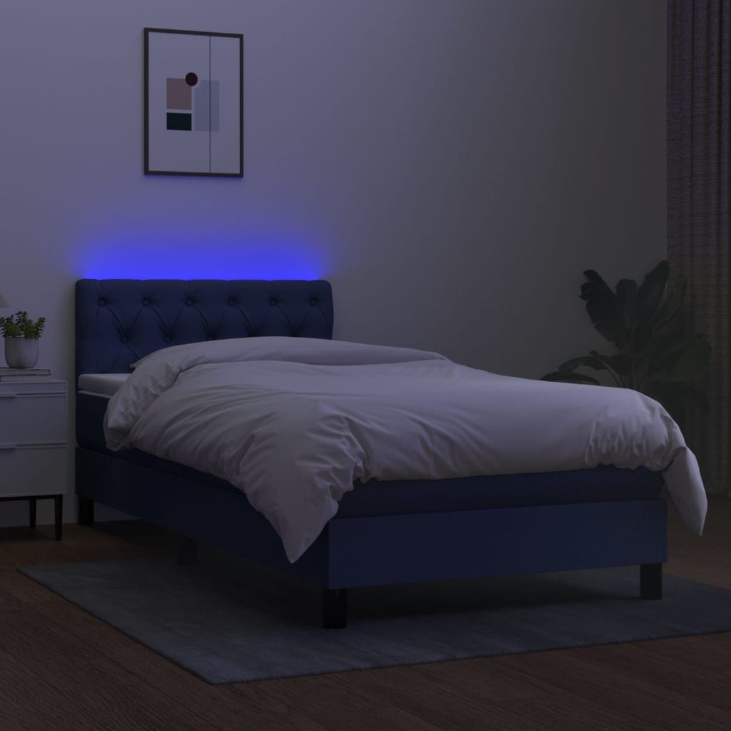 Sommier à lattes de lit avec matelas et LED Bleu 80x200cm Tissu - XIOS