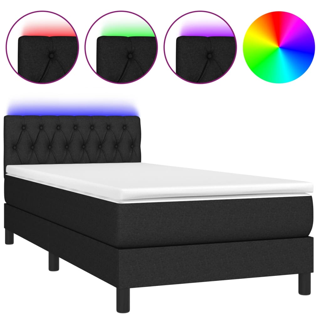 Sommier à lattes de lit avec matelas et LED Noir 90x190cm Tissu - XIOS