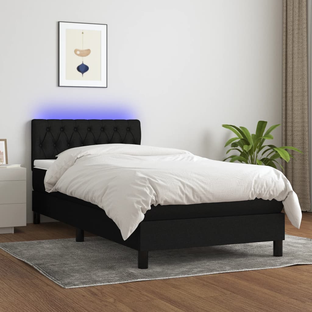 Sommier à lattes de lit avec matelas et LED Noir 90x190cm Tissu - XIOS