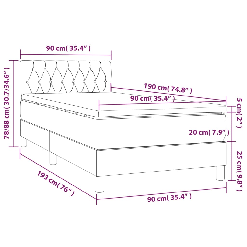 Sommier à lattes de lit et matelas et LED Marron foncé 90x190cm - XIOS