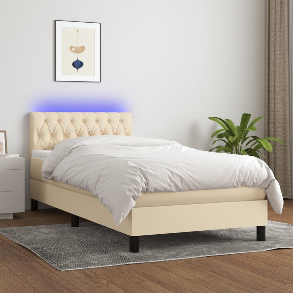 Sommier à lattes de lit avec matelas LED Crème 90x200 cm Tissu - XIOS