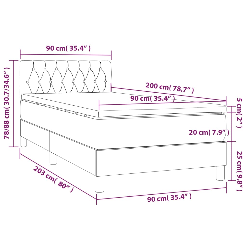 Sommier à lattes de lit avec matelas et LED Bleu 90x200cm Tissu - XIOS
