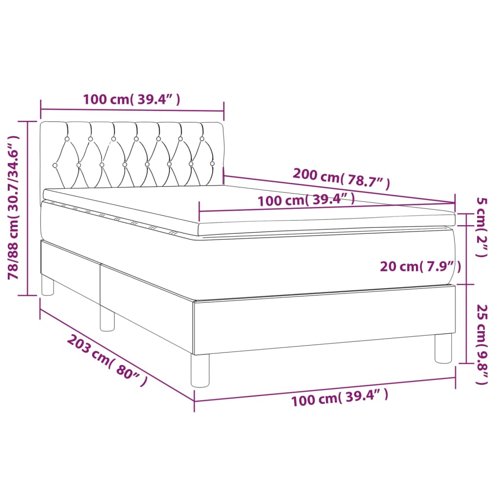 Sommier à lattes de lit avec matelas LED Taupe 100x200 cm Tissu - XIOS