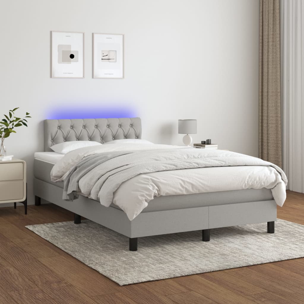 Sommier à lattes de lit matelas LED Gris clair 120x200 cm Tissu - XIOS