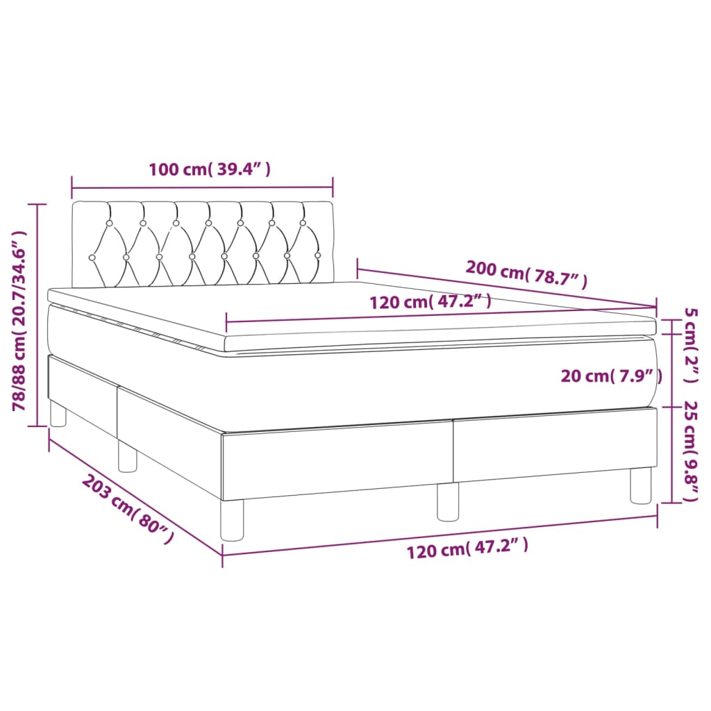 Sommier à lattes de lit et matelas et LED Gris foncé 120x200 cm - XIOS