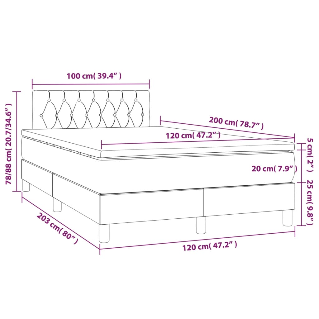Sommier à lattes de lit matelas et LED Marron foncé 120x200 cm - XIOS