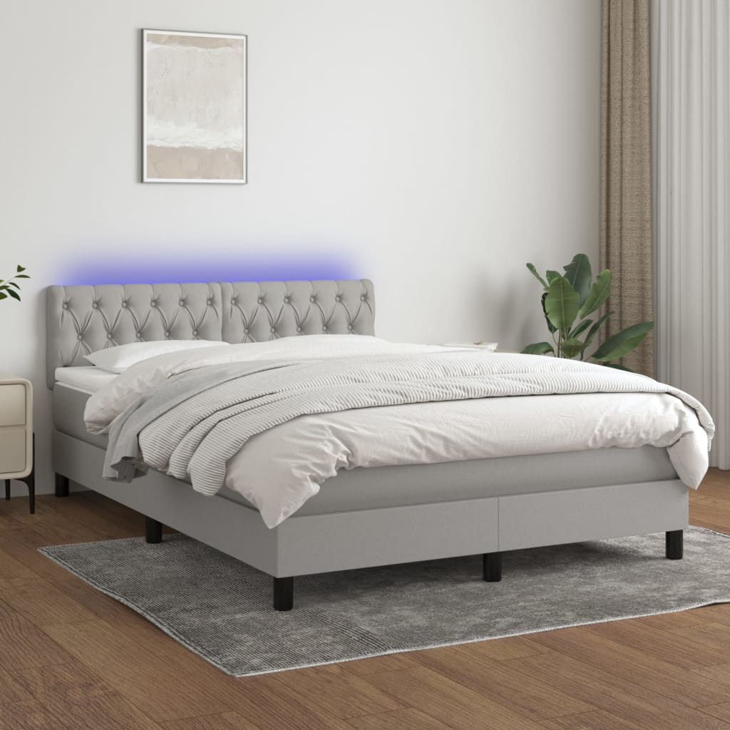 Sommier à lattes de lit et matelas et LED Gris clair 140x190 cm - XIOS