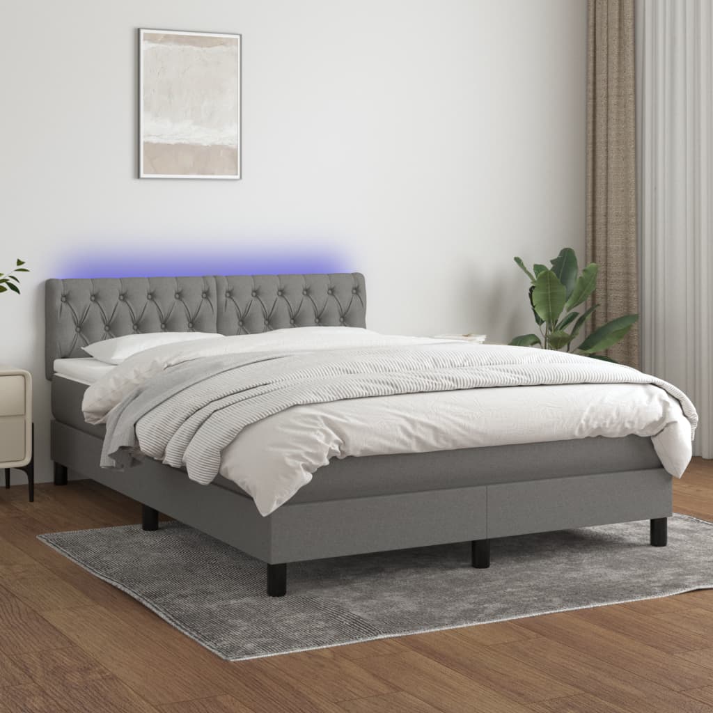 Sommier à lattes de lit et matelas et LED Gris foncé 140x190 cm - XIOS
