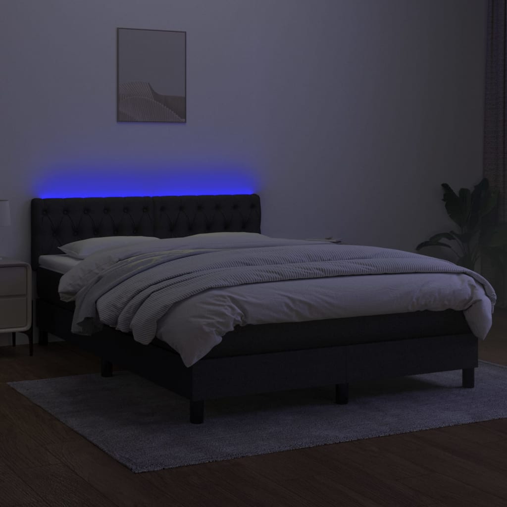 Sommier à lattes de lit avec matelas LED Noir 140x190 cm Tissu - XIOS