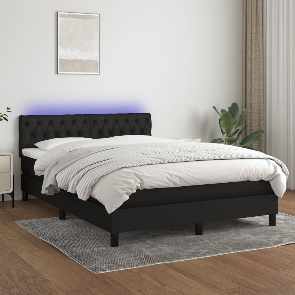 Sommier à lattes de lit avec matelas LED Noir 140x190 cm Tissu - XIOS