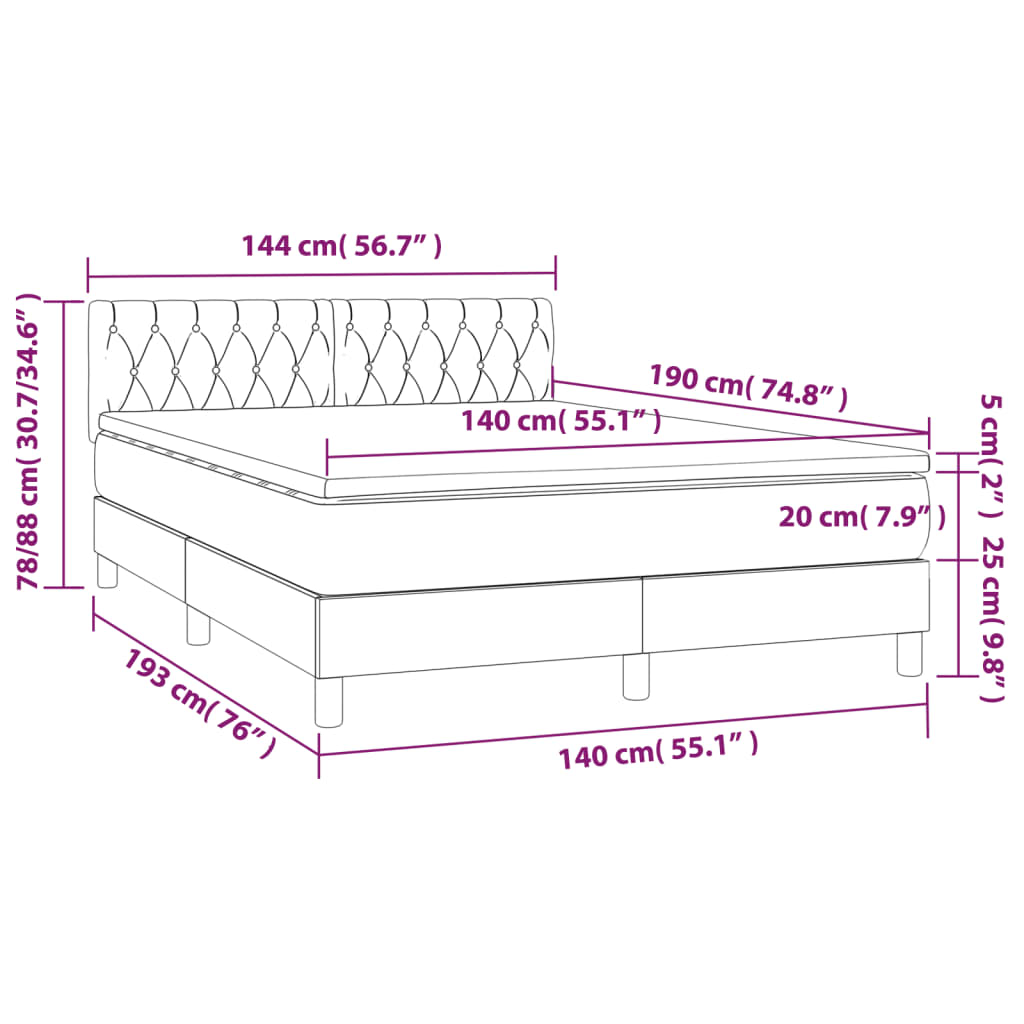 Sommier à lattes de lit avec matelas LED Taupe 140x190 cm Tissu - XIOS