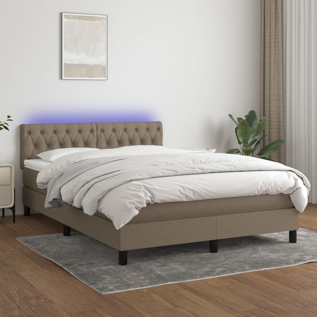 Sommier à lattes de lit avec matelas LED Taupe 140x190 cm Tissu - XIOS