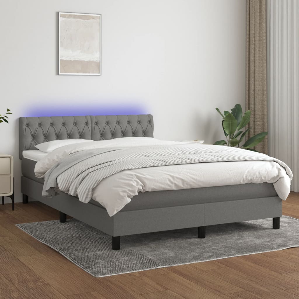 Sommier à lattes de lit et matelas et LED Gris foncé 140x200 cm - XIOS