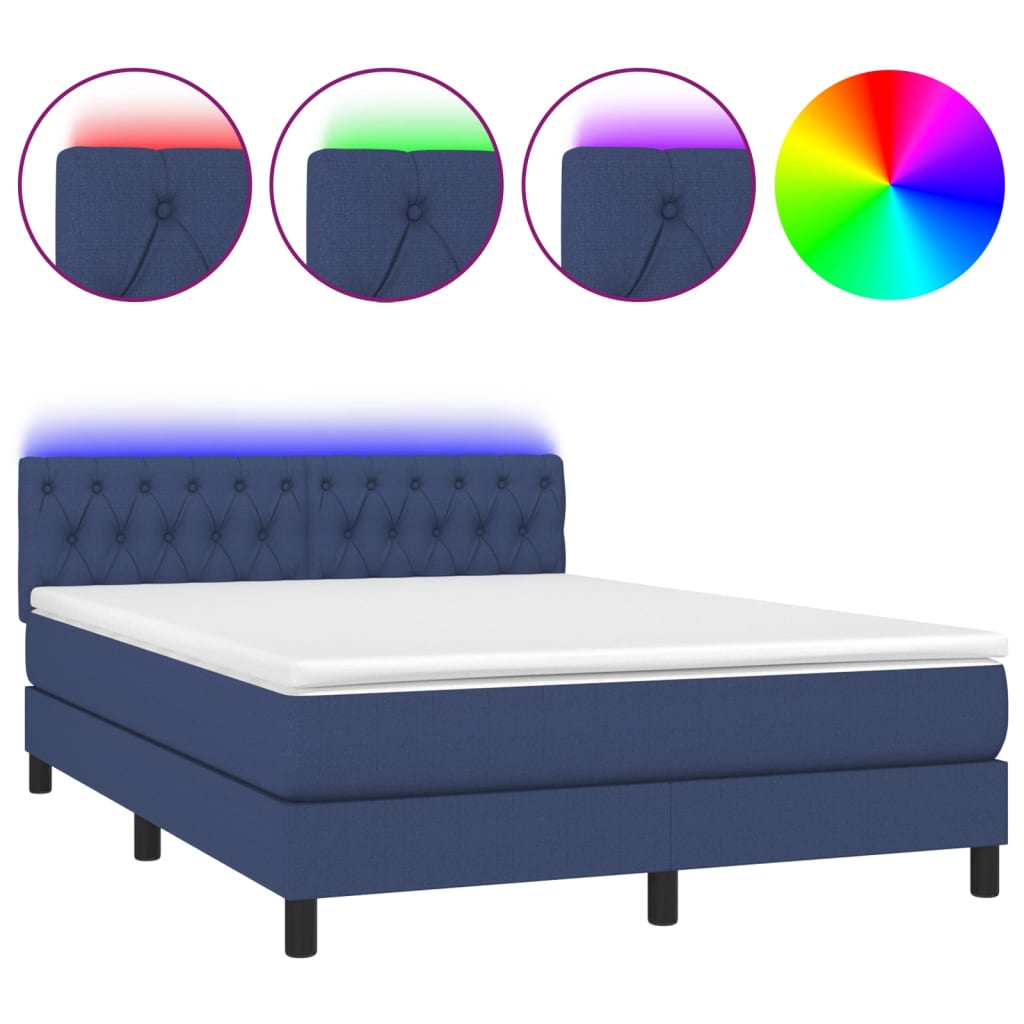 Sommier à lattes de lit avec matelas LED Bleu 140x200 cm Tissu - XIOS