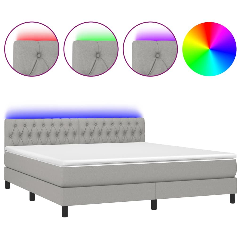 Sommier à lattes de lit matelas LED Gris clair 160x200 cm Tissu - XIOS