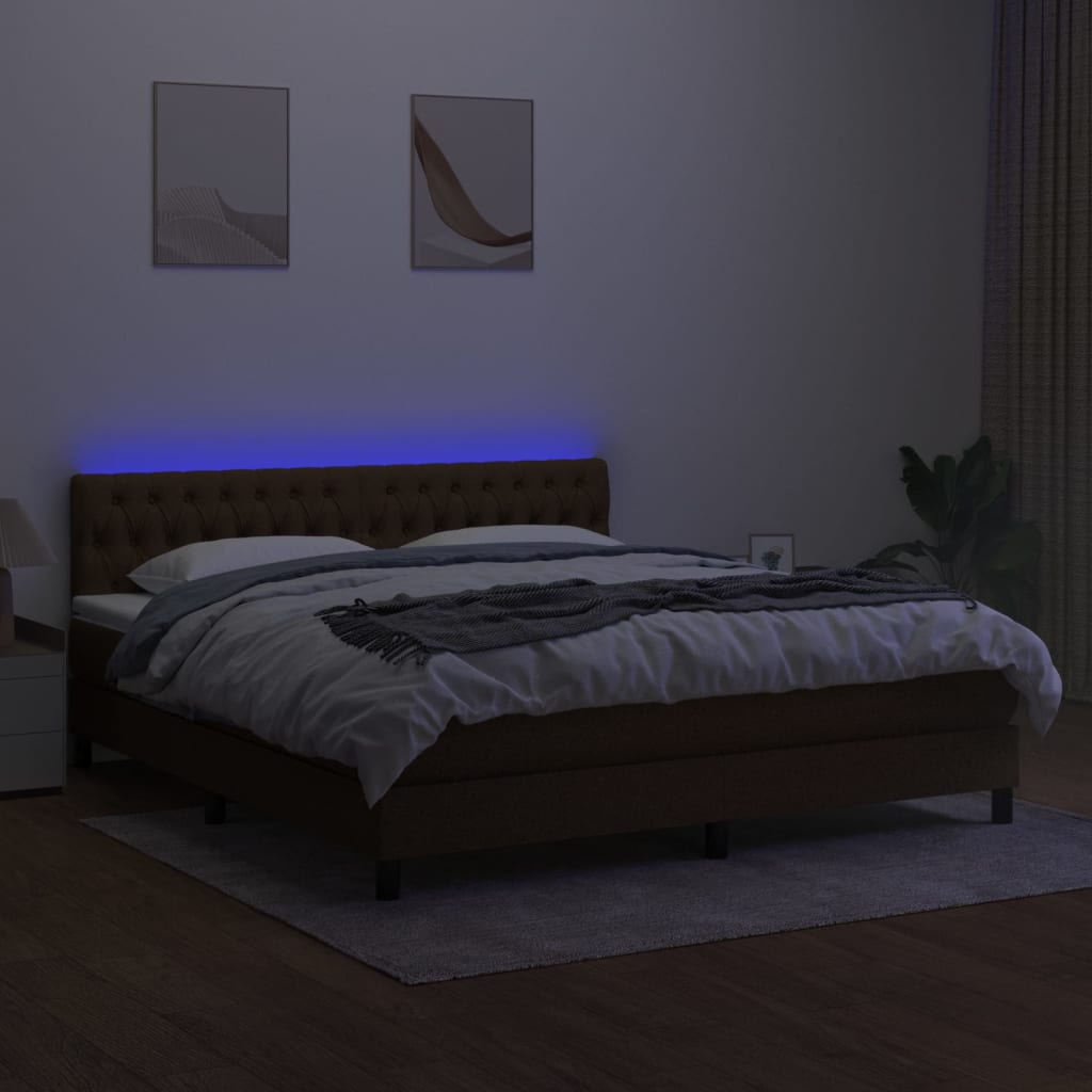 Sommier à lattes de lit matelas et LED Marron foncé 160x200 cm - XIOS