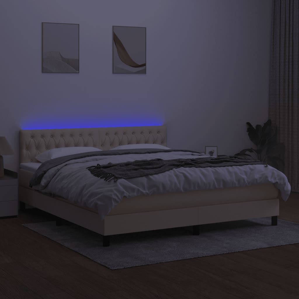 Sommier à lattes de lit avec matelas LED Crème 160x200 cm Tissu - XIOS