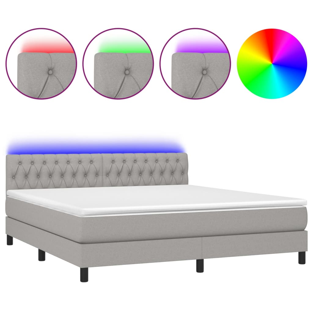 Sommier à lattes de lit et matelas et LED Gris clair 180x200 cm - XIOS