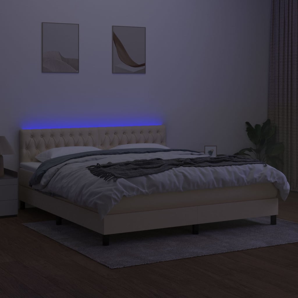 Sommier à lattes de lit avec matelas LED Crème 180x200 cm Tissu - XIOS