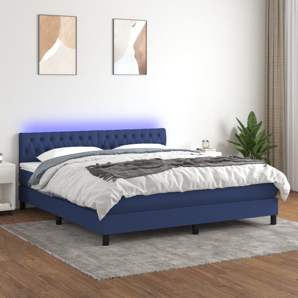 Sommier à lattes de lit avec matelas LED Bleu 180x200 cm Tissu - XIOS