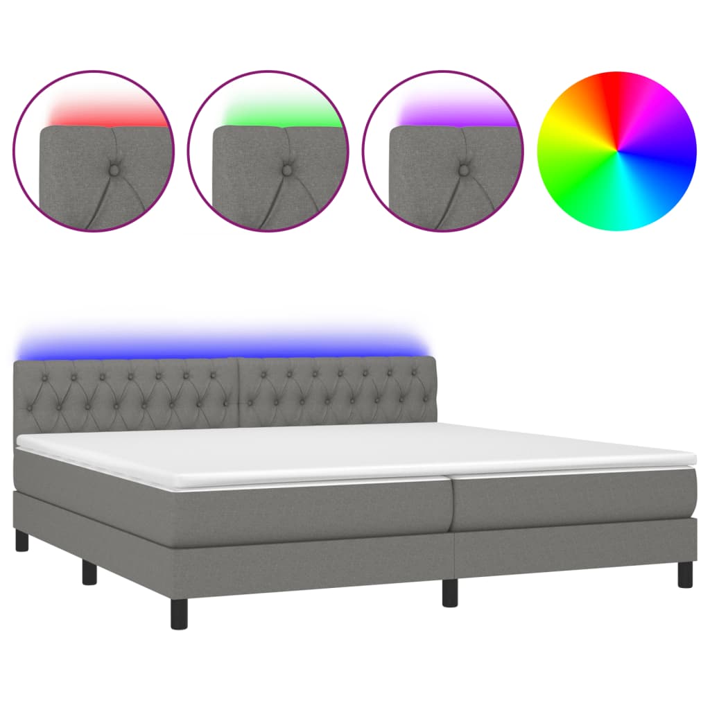 Sommier à lattes de lit et matelas et LED Gris foncé 200x200 cm - XIOS