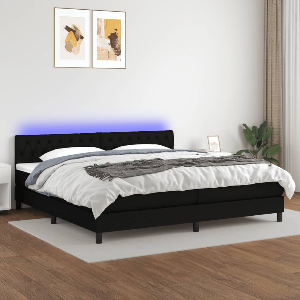 Sommier à lattes de lit et matelas et LED Noir 200x200 cm Tissu - XIOS