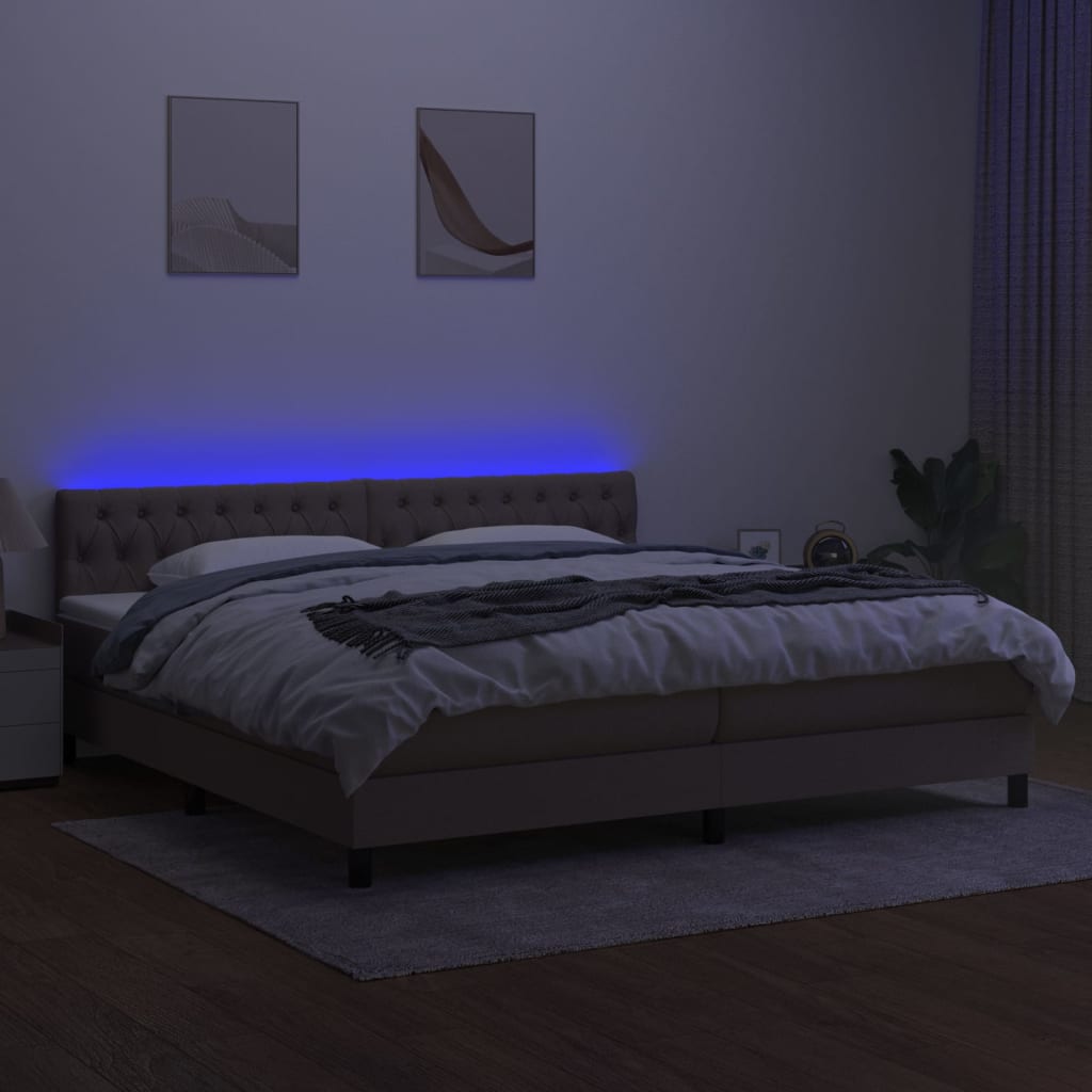 Sommier à lattes de lit et matelas et LED Taupe 200x200cm Tissu - XIOS