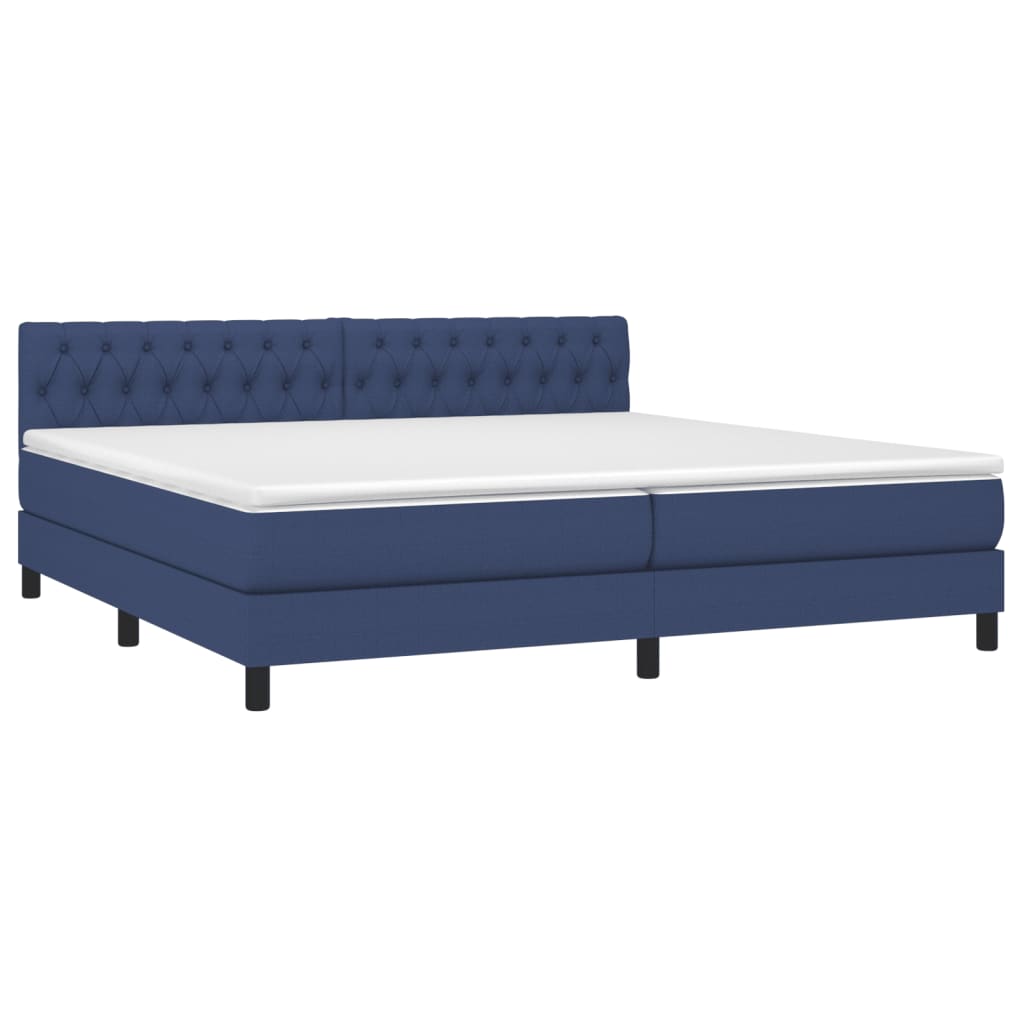 Sommier à lattes de lit et matelas et LED Bleu 200x200 cm Tissu - XIOS