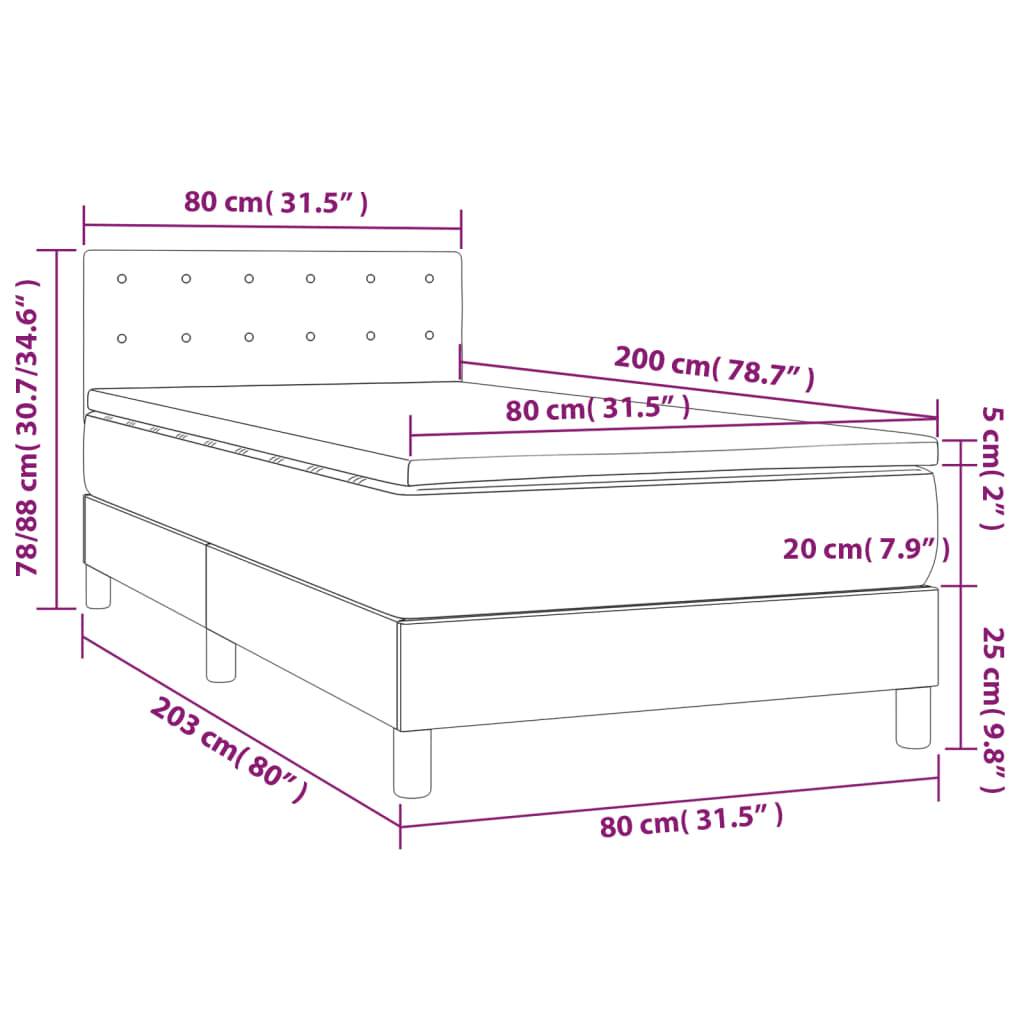 Sommier à lattes de lit avec matelas et LED Bleu 80x200cm Tissu - XIOS