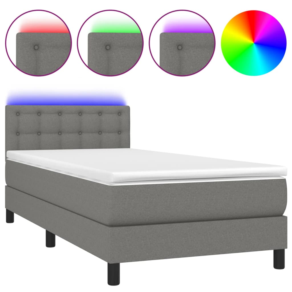 Sommier à lattes de lit avec matelas et LED Gris foncé 90x190cm - XIOS