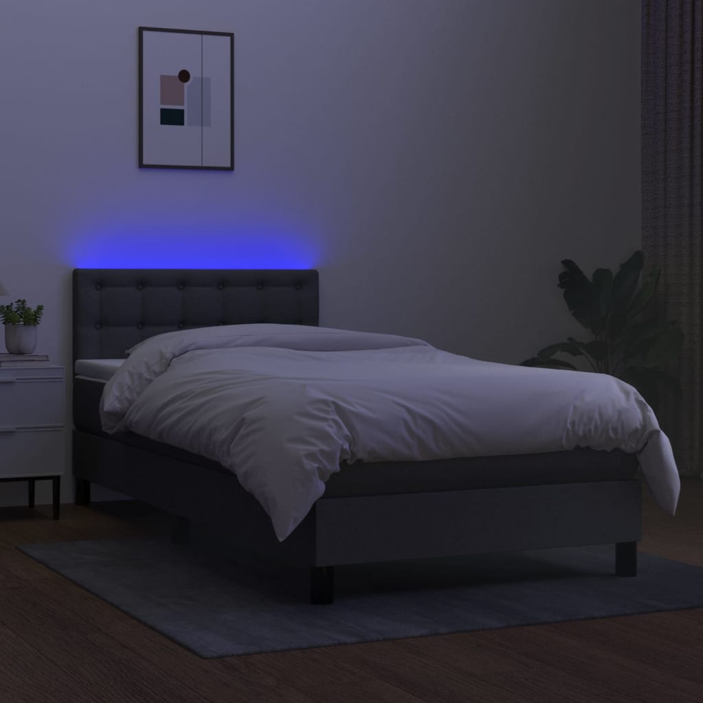 Sommier à lattes de lit avec matelas et LED Gris foncé 90x190cm - XIOS