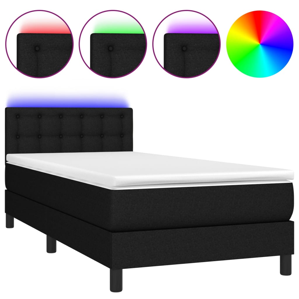 Sommier à lattes de lit avec matelas et LED Noir 90x190cm Tissu - XIOS