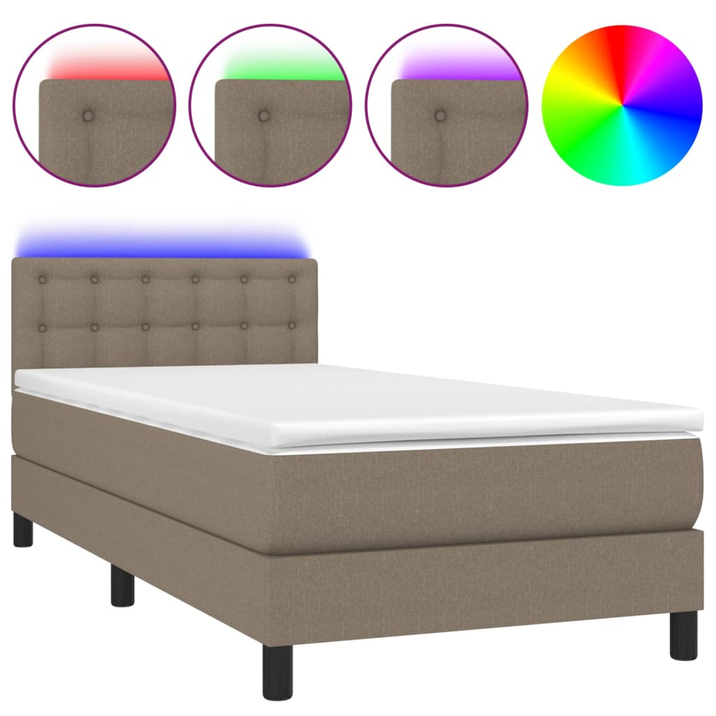 Sommier à lattes de lit avec matelas LED Taupe 90x190 cm Tissu - XIOS