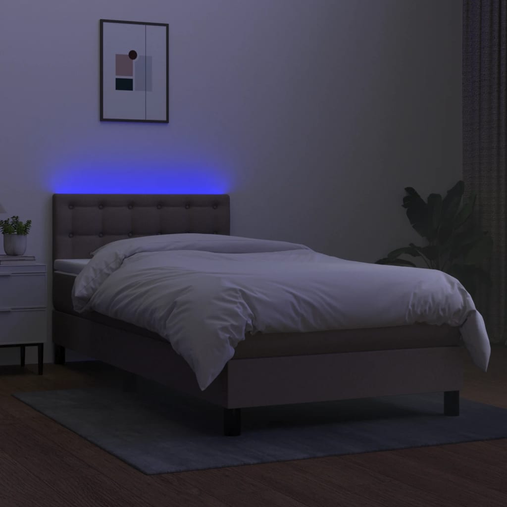 Sommier à lattes de lit avec matelas LED Taupe 90x190 cm Tissu - XIOS