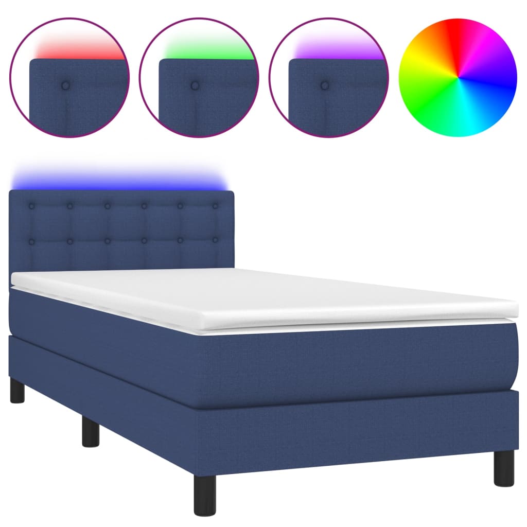Sommier à lattes de lit avec matelas et LED Bleu 90x190cm Tissu - XIOS