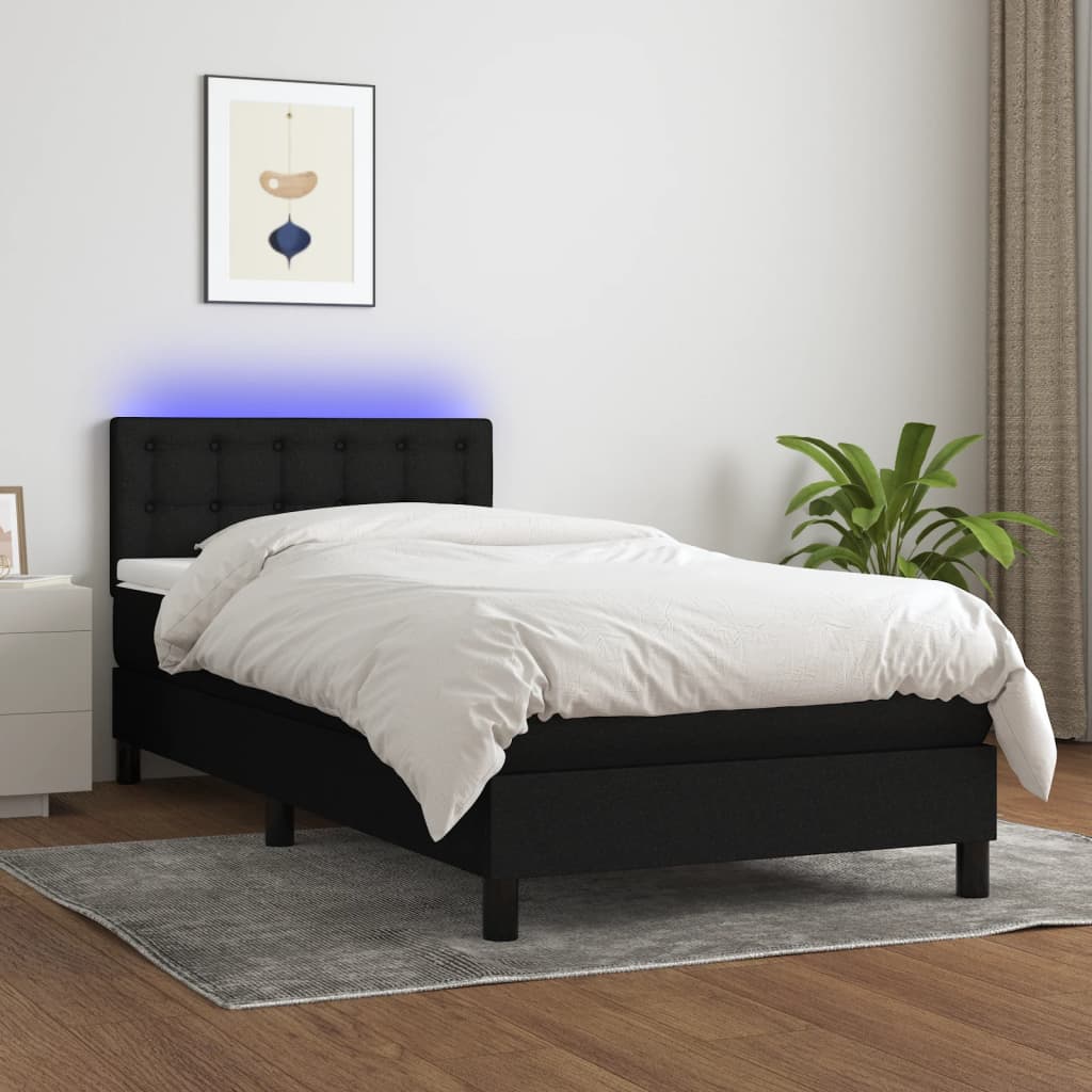Sommier à lattes de lit avec matelas et LED Noir 90x200cm Tissu - XIOS