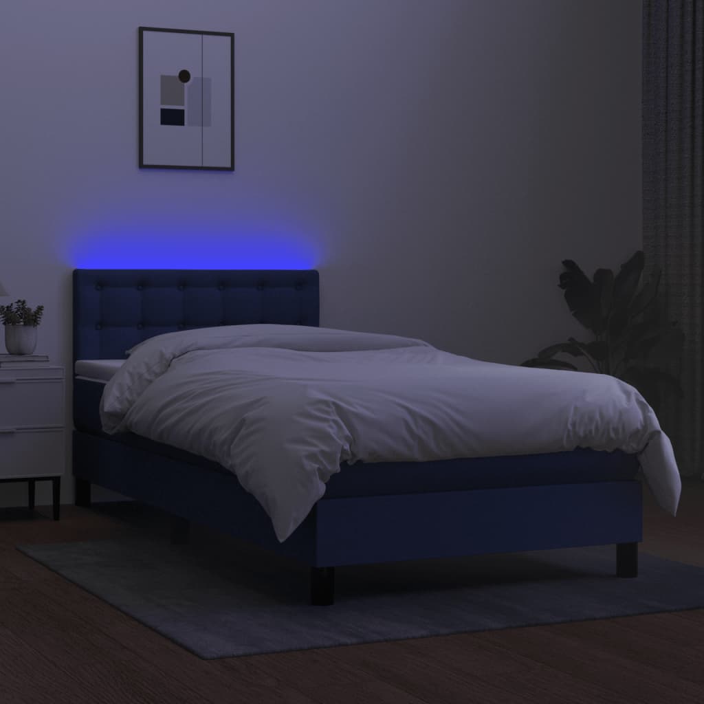 Sommier à lattes de lit avec matelas LED Bleu 90x200 cm Tissu - XIOS