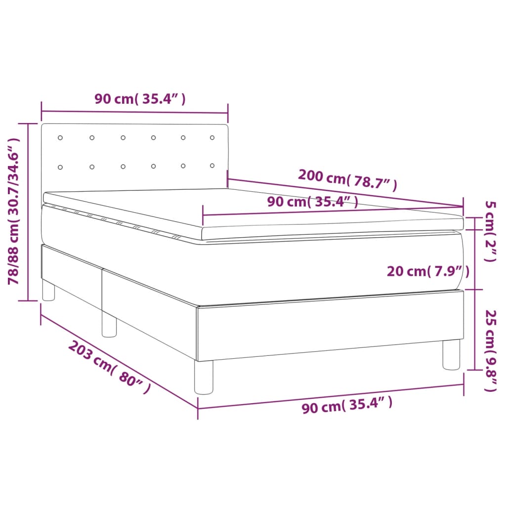 Sommier à lattes de lit avec matelas LED Bleu 90x200 cm Tissu - XIOS