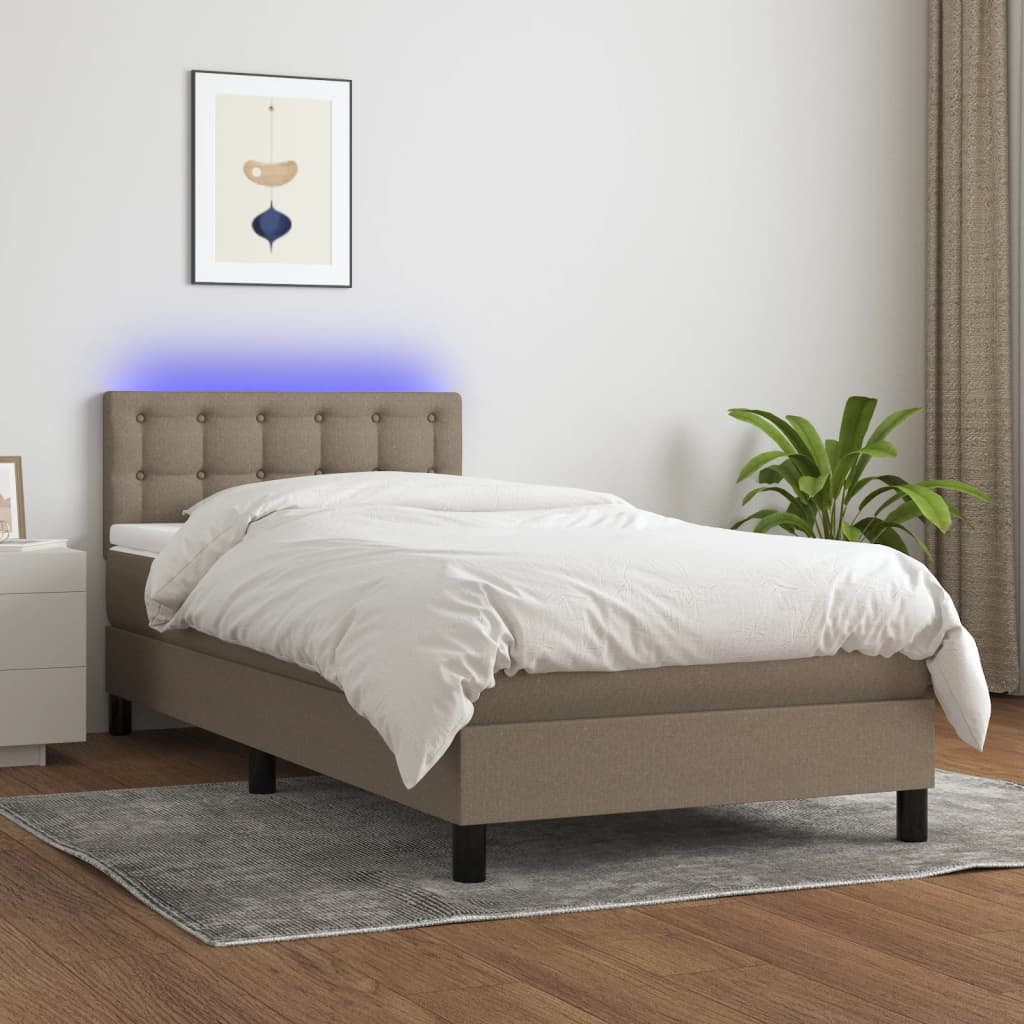 Sommier à lattes de lit avec matelas LED Taupe 100x200 cm Tissu - XIOS