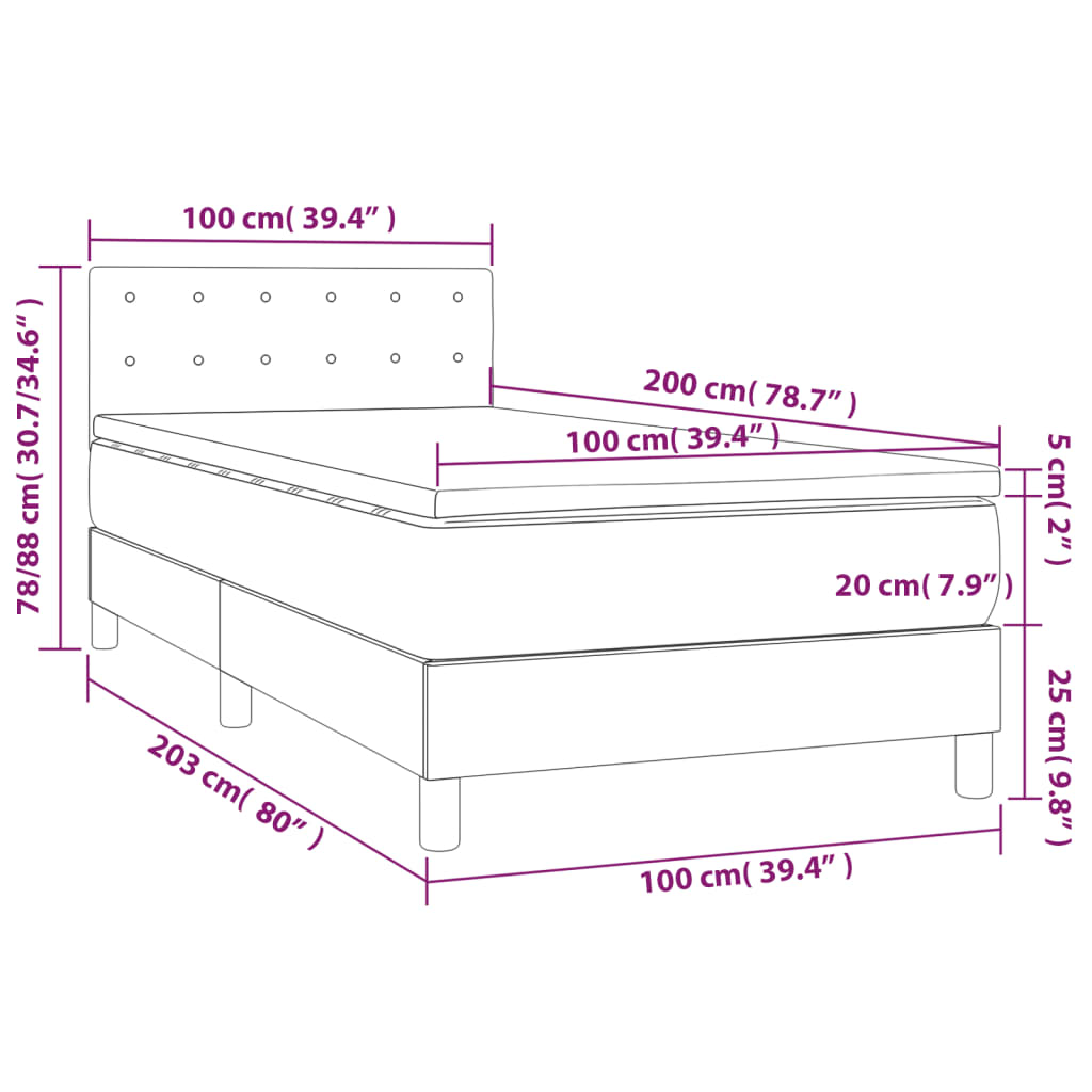 Sommier à lattes de lit avec matelas LED Bleu 100x200 cm Tissu - XIOS