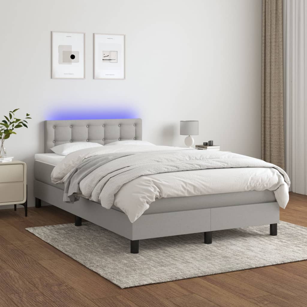 Sommier à lattes de lit matelas LED Gris clair 120x200 cm Tissu - XIOS