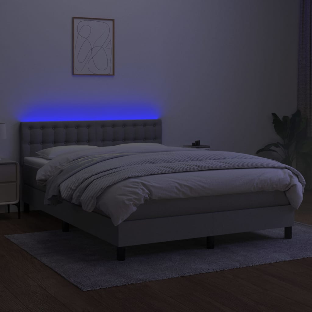Sommier à lattes de lit et matelas et LED Gris clair 140x190 cm - XIOS