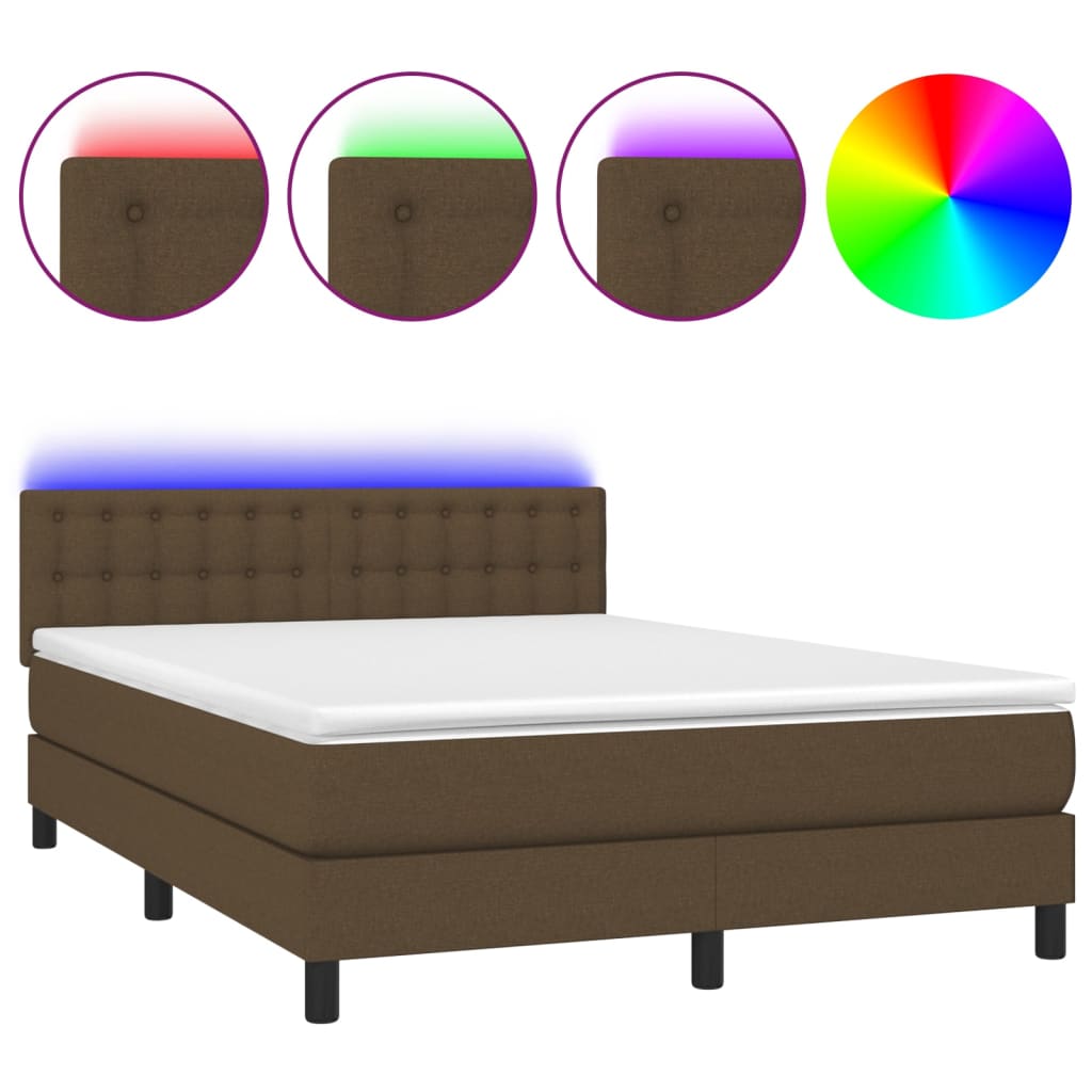 Sommier à lattes de lit matelas et LED Marron foncé 140x190 cm - XIOS