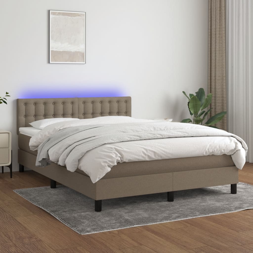 Sommier à lattes de lit avec matelas LED Taupe 140x190 cm Tissu - XIOS