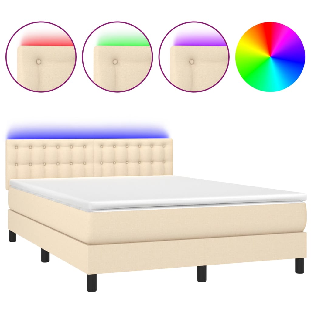 Sommier à lattes de lit avec matelas LED Crème 140x190 cm Tissu - XIOS